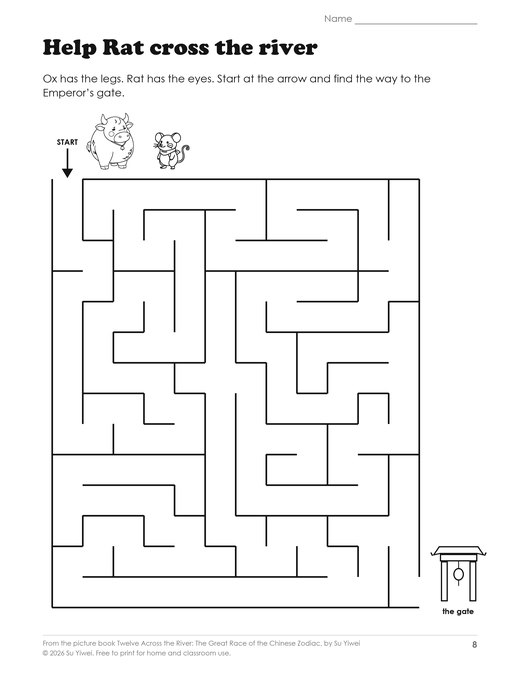 Activity pack page: a maze across the river
